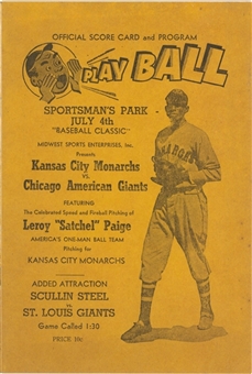 1941 Kansas City Monarchs vs. Chicago American Giants Score Card & Program Featuring Satchel Paige